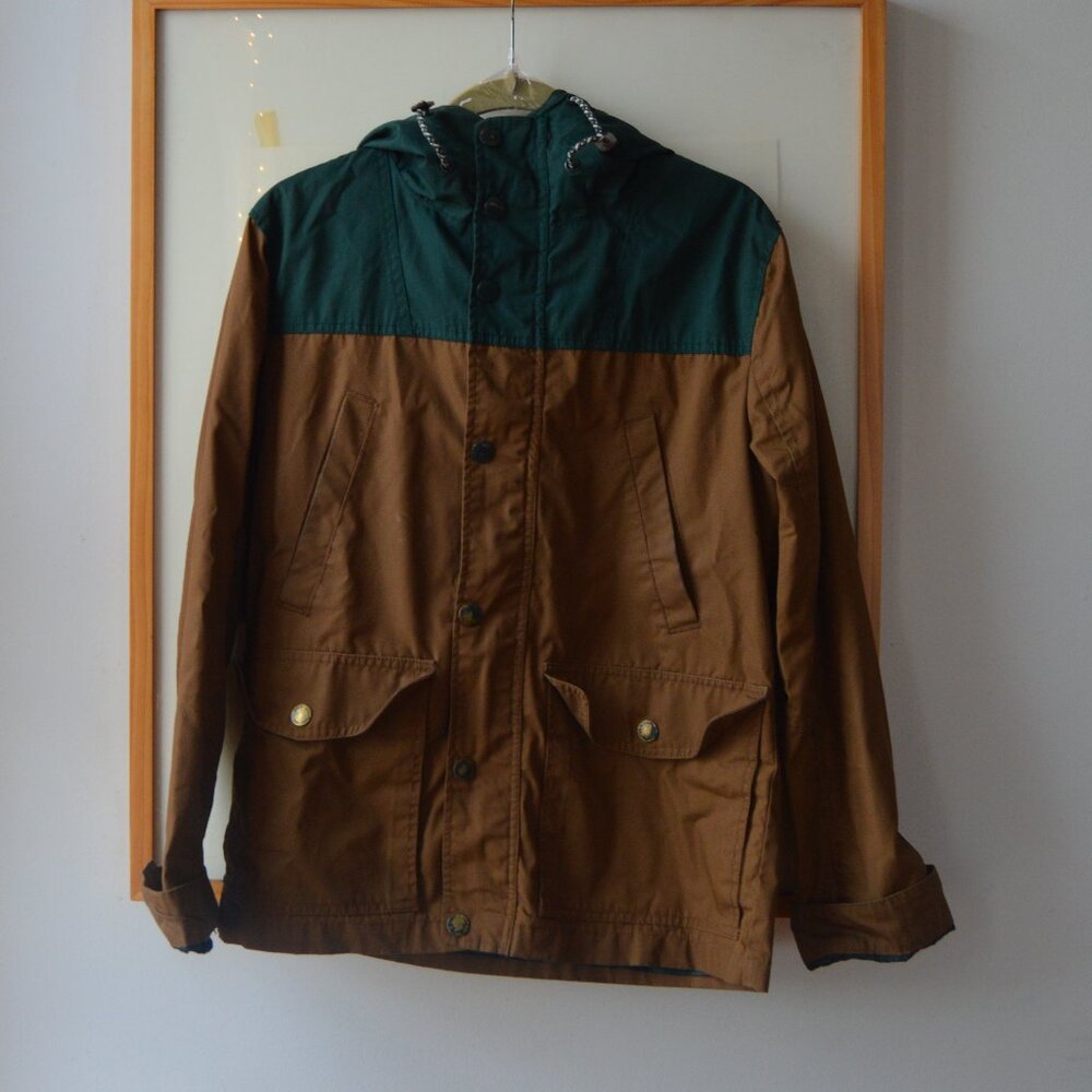 Vintage 2000s Divided Earth Tones H & M Green Tan Lightweight Jacket Flaws